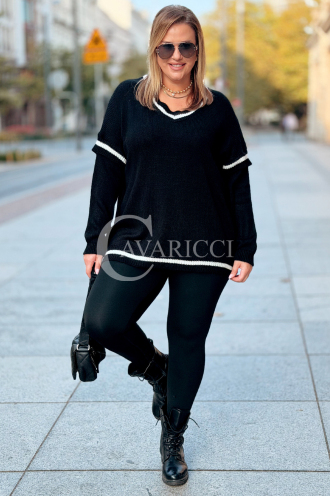 SENTA Damen Pullover Plus Size V-Ausschnitt | Schwarz