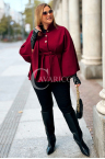 FENJA Poncho Mantel Plus Size Fleece Taillenbindung in Bordeauxrot
