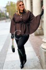 FENJA Poncho Mantel Plus Size Fleece Taillenbindung in Braun