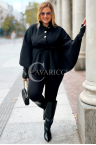 FENJA Poncho Mantel Plus Size Fleece Bindung an der Taille in Schwarz