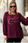 TABEA Damen Bluse Plus Size Gerade Elegant Mit Perlen In Bordeauxrot