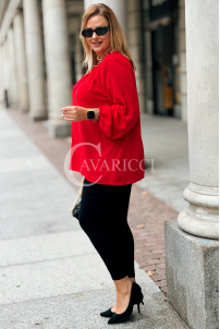 TABEA Damen Bluse Plus Size Elegant Mit Perlen in Rot