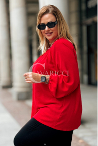 TABEA Damen Bluse Plus Size Elegant Mit Perlen in Rot