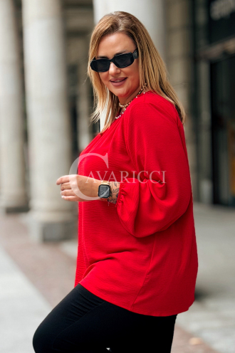 TABEA Damen Bluse Plus Size Elegant Mit Perlen in Rot
