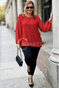 TABEA Damen Bluse Plus Size Elegant Mit Perlen in Rot