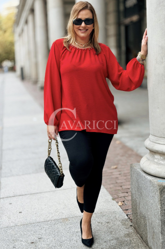 TABEA Damen Bluse Plus Size Elegant Mit Perlen in Rot