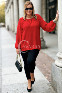 TABEA Damen Bluse Plus Size Elegant Mit Perlen in Rot