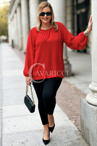 TABEA Damen Bluse Plus Size Elegant Mit Perlen in Rot