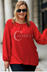TABEA Damen Bluse Plus Size Schlicht Elegant Mit Perlen in Rot