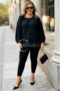 TABEA Damen Bluse Plus Size Elegant mit Perlen – Schwarz
