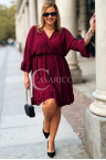 BELINDA Damen Übergrößen-Kleid mit Rüschen und Wickelausschnitt in Bordeauxrot