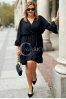 BELINDA Damen-Kleid in Übergröße mit Rüschen und Wickelausschnitt in Schwarz