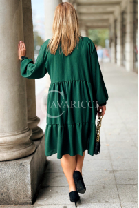 BERENIKE Übergröße Kleid Flaschengrün mit Nackenbindung