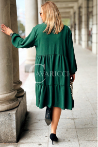 BERENIKE Übergröße Kleid Flaschengrün mit Nackenbindung