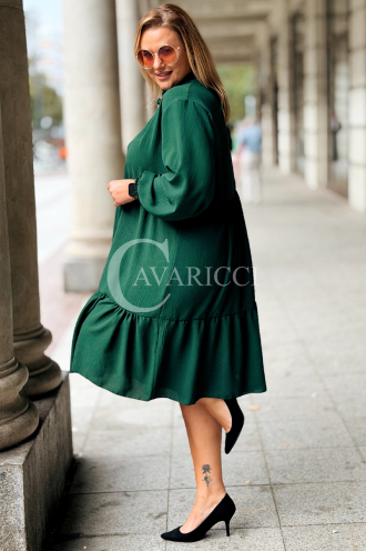 BERENIKE Übergröße Kleid Flaschengrün mit Nackenbindung