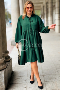 BERENIKE Übergröße Kleid Flaschengrün mit Nackenbindung