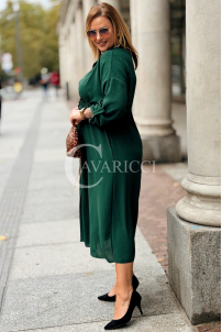 Elegantes Damen Übergrößen-Kleid in Flaschengrün mit Taschen