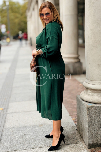 Elegantes Damen Übergrößen-Kleid in Flaschengrün mit Taschen