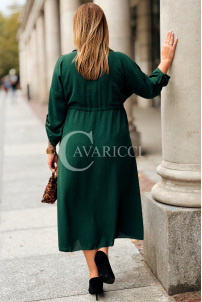 Elegantes Damen Übergrößen-Kleid in Flaschengrün mit Taschen