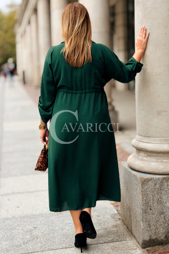 Elegantes Damen Übergrößen-Kleid in Flaschengrün mit Taschen