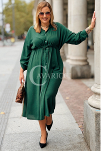Elegantes Damen Übergrößen-Kleid in Flaschengrün mit Taschen