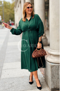 Elegantes Damen Übergrößen-Kleid in Flaschengrün mit Taschen