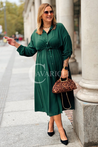 Elegantes Damen Übergrößen-Kleid in Flaschengrün mit Taschen