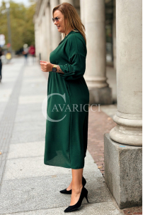 Elegantes Damen Übergrößen-Kleid in Flaschengrün mit Taschen
