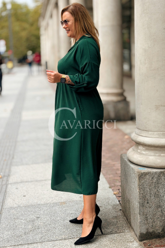 Elegantes Damen Übergrößen-Kleid in Flaschengrün mit Taschen