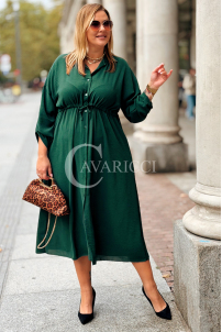 Elegantes Damen Übergrößen-Kleid in Flaschengrün mit Taschen