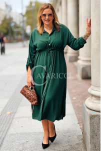 Elegantes Damen Übergrößen-Kleid in Flaschengrün mit Taschen
