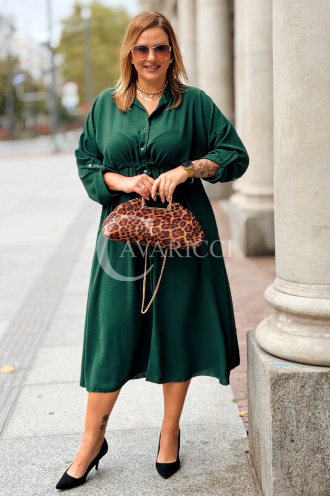 Elegantes Damen Übergrößen-Kleid in Flaschengrün mit Taschen