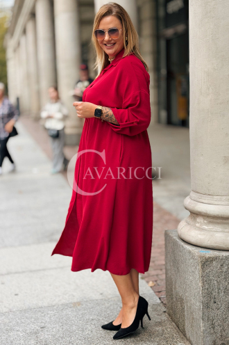 Elegantes Plus-Size-Kleid mit Taillenbindung in Weinrot
