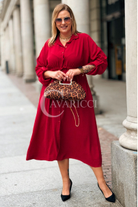 Elegantes Plus-Size-Kleid mit Taillenbindung in Weinrot