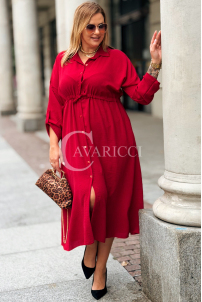 Elegantes Plus-Size-Kleid mit Taillenbindung in Weinrot