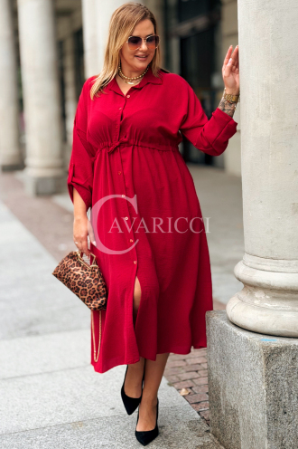 Elegantes Plus-Size-Kleid mit Taillenbindung in Weinrot