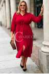 IWA Damen Kleid in Großen Größen mit Taillenbindung und Taschen in Weinrot