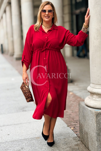 Elegantes Plus-Size-Kleid mit Taillenbindung in Weinrot