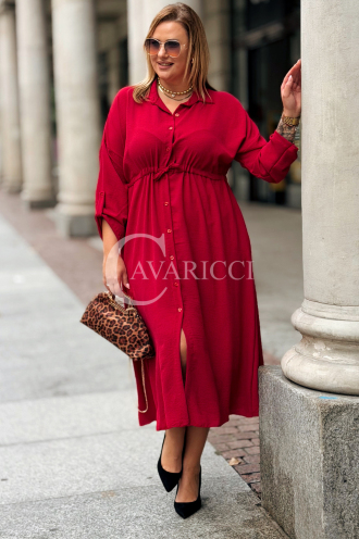 Elegantes Plus-Size-Kleid mit Taillenbindung in Weinrot