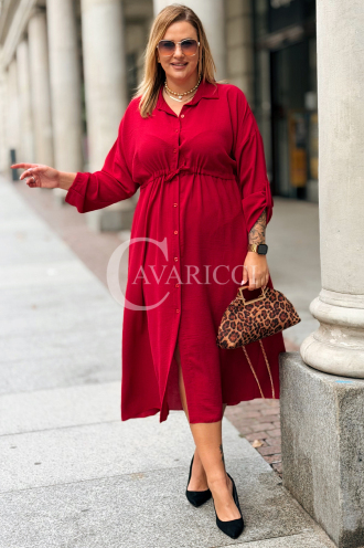 Elegantes Plus-Size-Kleid mit Taillenbindung in Weinrot