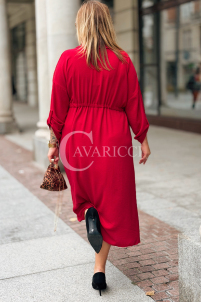 Elegantes Plus-Size-Kleid mit Taillenbindung in Weinrot