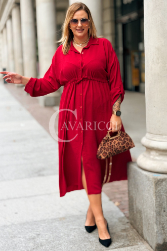 Elegantes Plus-Size-Kleid mit Taillenbindung in Weinrot