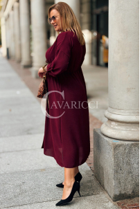 Bordeauxrotes Übergrößen-Kleid mit Taillenbindung & Taschen