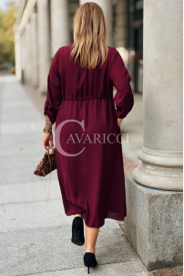 Bordeauxrotes Übergrößen-Kleid mit Taillenbindung & Taschen