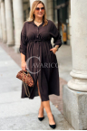 IWA Damen Übergrößen-Kleid mit Taillenbindung und Taschen in Schokoladenbraun