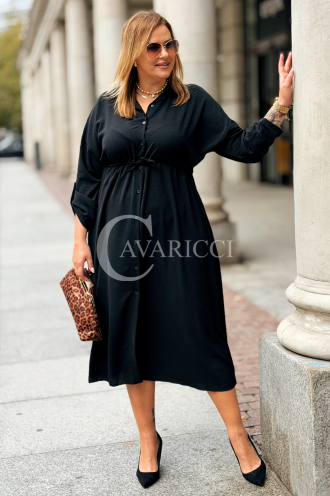 Elegantes Übergrößen-Kleid mit Taillenbindung & Taschen