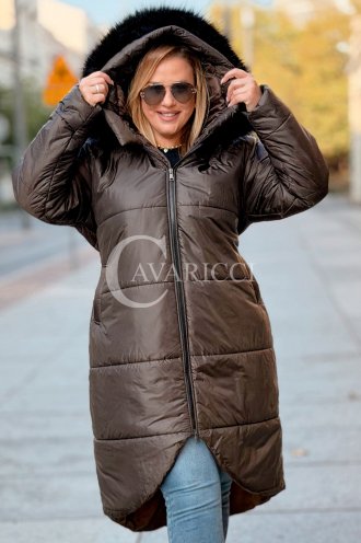 CAROL Wintermantel Plus Size mit Kapuze & Fell