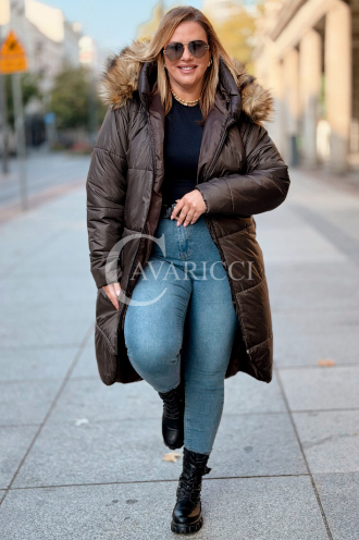 CAROL Wintermantel Plus Size mit Kapuze & Fell