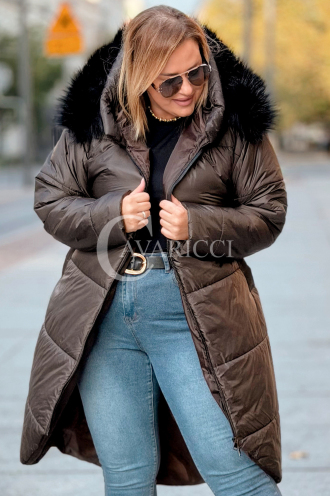 CAROL Wintermantel Plus Size mit Kapuze & Fell