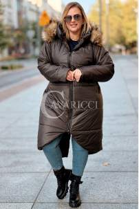 CAROL Wintermantel Plus Size mit Kapuze & Fell